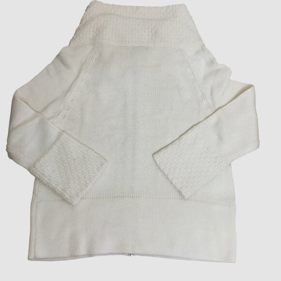 WHBM White Textured Knit Zip Sweater M Quiet Luxury Cozy Capsule Neutral Chic - Picture 5 of 7
